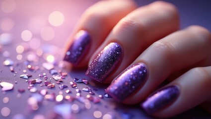 Stunning glittery purple manicure