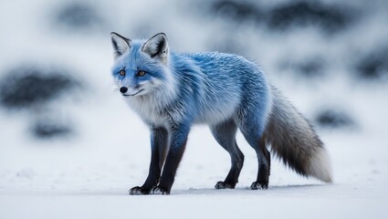 Fototapeta premium Arctic fox with a blue coat (Alopex lagopus) captured in Iceland as it strolls through the snow.