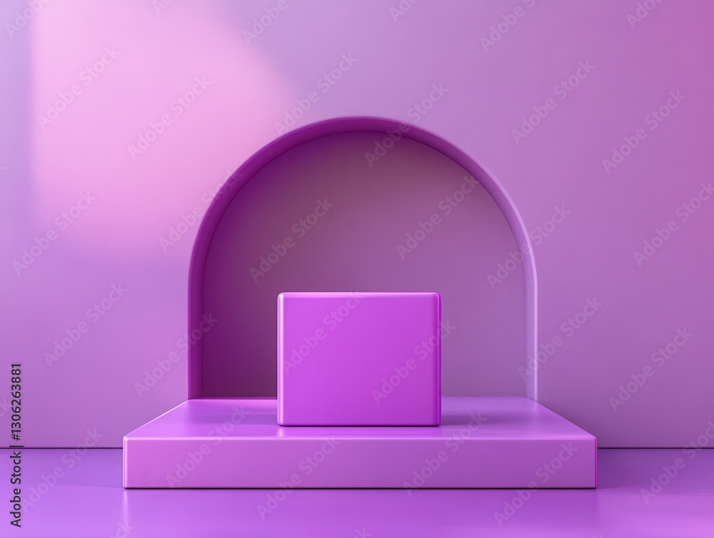 Poster modern minimalist display with geometric shapes in soft purple tones and smooth surfaces highlightin