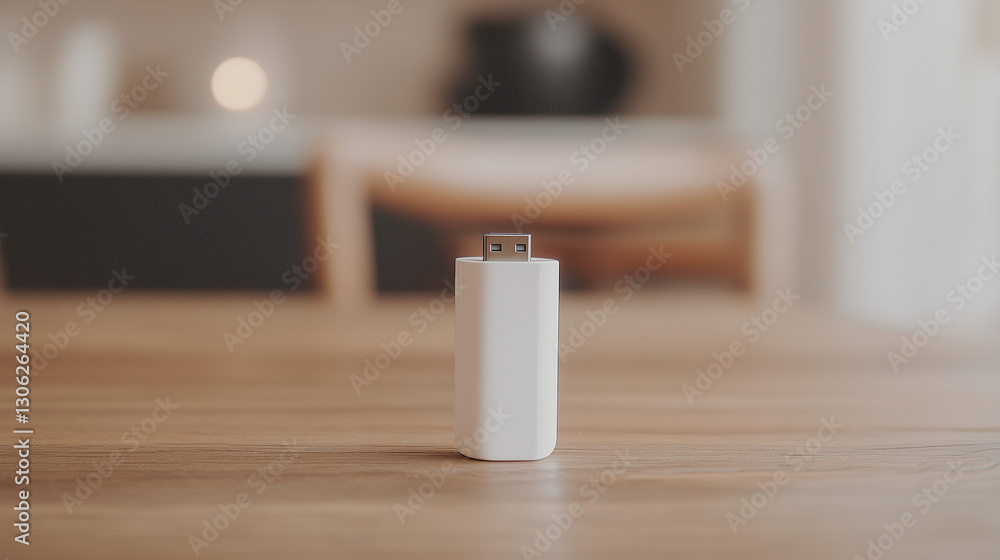 Poster tech device: a close-up shot of a modern, minimalist tech device, presented with a neutral backgroun