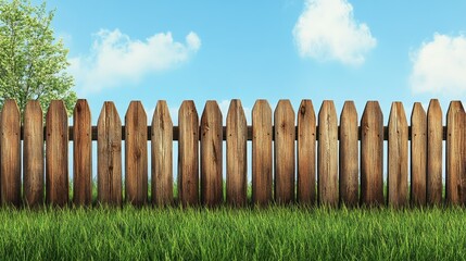 Obraz premium A peaceful wooden fence along a grassy pasture, with space for text in the corner, encapsulating the essence of farm life simplicity