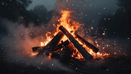 Campfire with embers swirling in the air