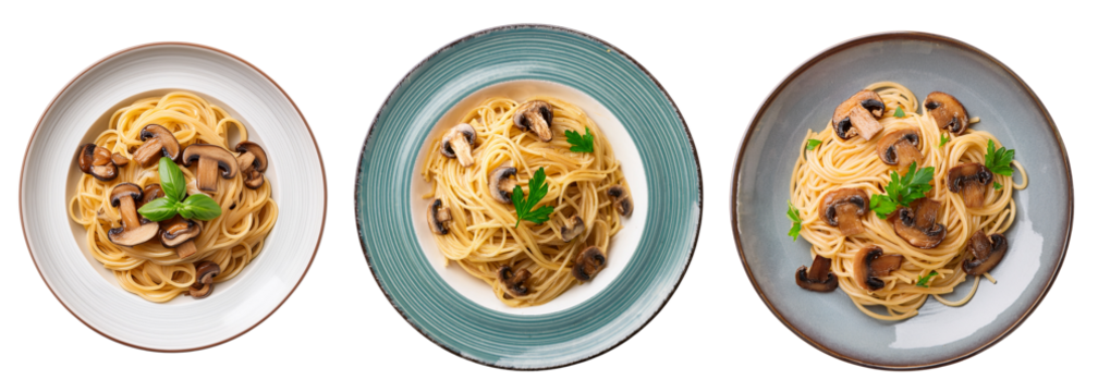 Delicious pasta plates with mushrooms and herbs, perfect for any meal.