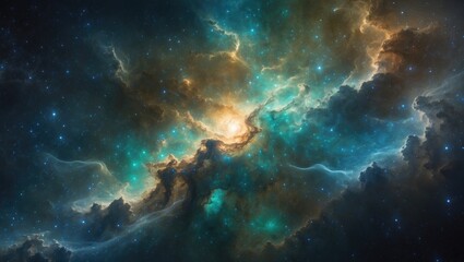 Fototapeta premium Luminous cosmic nebulae. Stardust in the void, stars amidst gas clouds. Wonders of the universe. Vivid celestial backdrop.