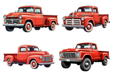 Vintage Red Pickup Truck cartoon style png