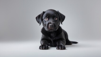 Fototapeta premium Adorable black Labrador puppy on a white background