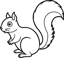 Cute Squirrel Line Art - Black Vector Illustration