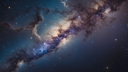 Detailed view of the Milky Way galaxy showcasing stars and cosmic dust in the cosmos, captured with a long exposure technique that highlights grain.