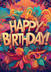 Happy Birthday on a colorful background.