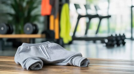 Naklejka premium Gray Joggers on Wooden Gym Floor