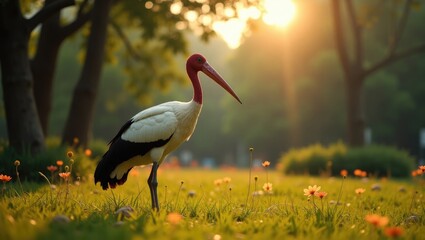 Bangkok, Thailand - August 5, 2018: Bidding farewell to the painted stork at Dusit Zoo, with the closing celebration scheduled for August 31, 2018.