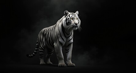 Obraz premium Striking White Tiger Against a Dark Background