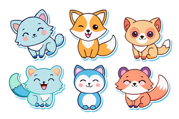 Fototapeta premium Cute Animal Character Vector Sticker Pack
