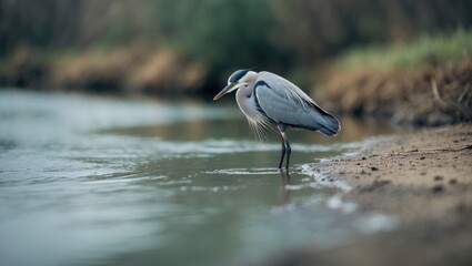 Fototapeta premium a solitary bird by the river conveying a sense of isolation
