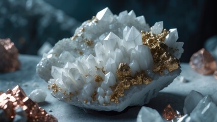 Baryte combined with pyrite and chalcopyrite in a natural mineral formation.