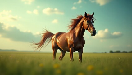 Majestic horse in a grassy meadow