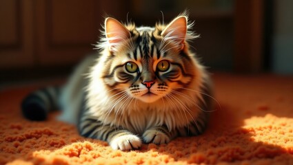Gorgeous feline lounging on the rug