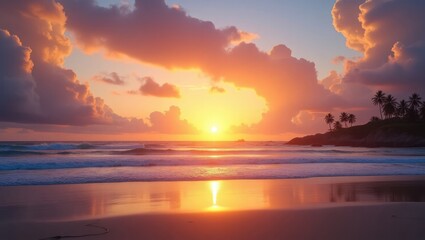 Stunning sunset view over the beach with a vibrant sky.