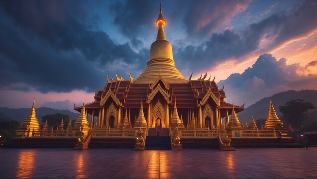 Stunning Architecture of the Ancient Shwedagon Pagoda: A Famous Landmark in Yangon, Myanmar's Southeast Asia, and a Key Attraction in Yagon City.