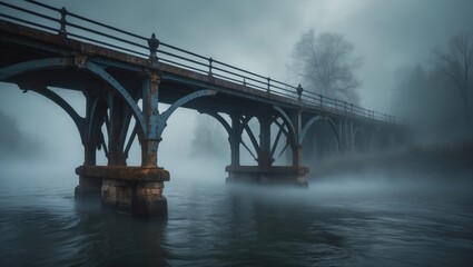 Obraz premium A detailed perspective of a vintage Dutch steel bridge spanning a river, featuring a grey-painted and welded structure.