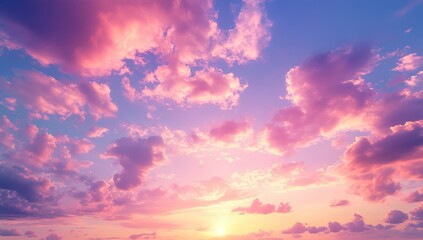 Obraz premium Serene Sunset Sky with Colorful Clouds and Warm Hues Creating a Peaceful Natural Atmosphere at Dusk for Tranquility and Reflection