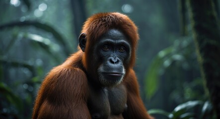Obraz premium Orangutan from Sabah, Malaysia in Borneo. (Focused shot of an Orangutan)
