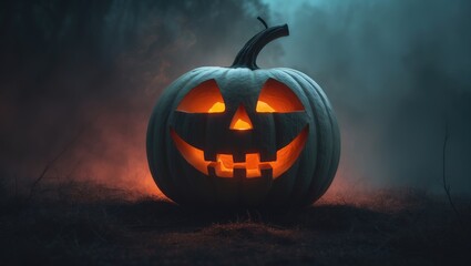 Altered image title: Halloween pumpkin illustration at dusk and nightfall