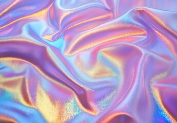 Fototapeta premium Shimmering Iridescent Fabric with Gentle Waves and Colors, Perfect for Backgrounds, Textiles, or Fashion Projects and Designs in Soft Light