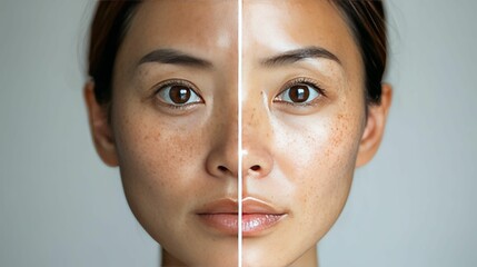 Woman Face Showing Before And After Skin Treatment