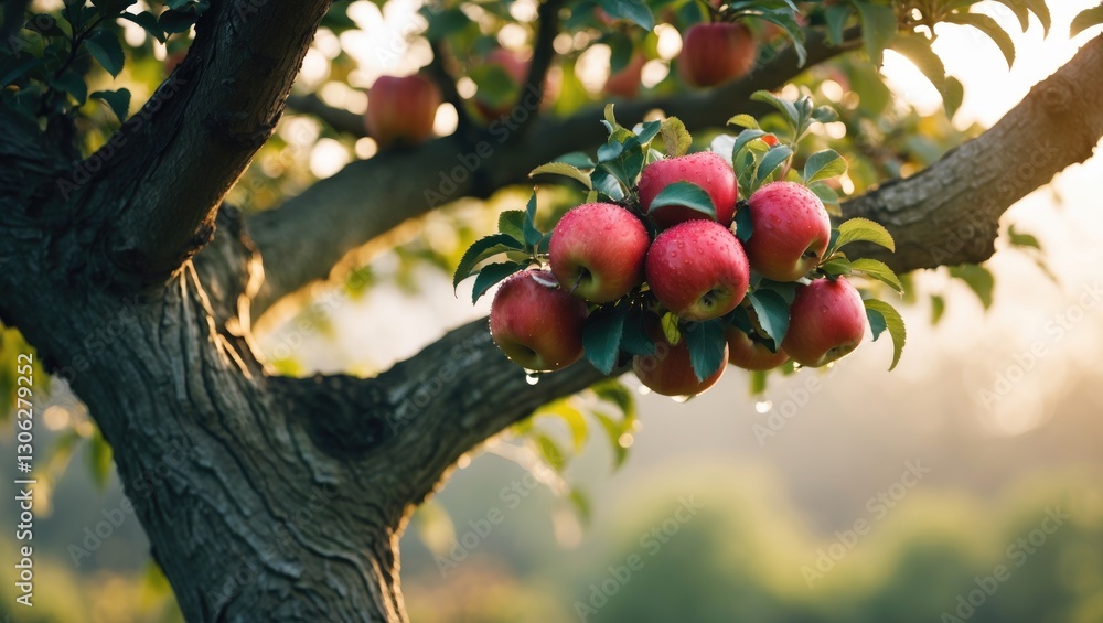 Poster apple tree a garden tree adorned with a cluster of vibrant red apples hanging from its branches