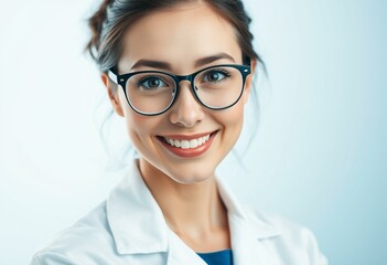 Photorealistic portrait of a curious female scientist