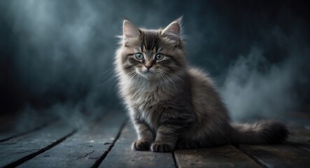 Norwegian forest cat juvenile captured in a studio setting