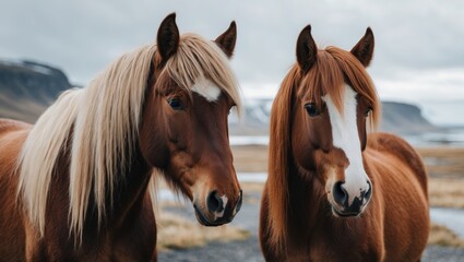 Image of Icelandic horses featuring flowing manes.