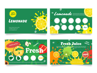 An organic juice store loyalty card that rewards regular purchases of fresh lemonade and juice with a rewards program