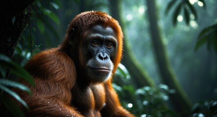 Borneo's Orangutan from Sabah, Malaysia. (Focused shot on Orangutan)