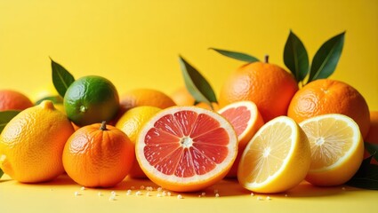 Vibrant citrus fruits displayed in a colorful arrangement.