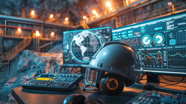 Futuristic Coal Miner Helmet with Integrated AI Voice Command Features