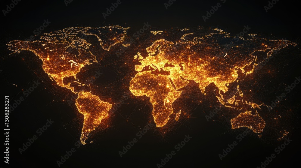 Poster a sleek and modern logistics network map with illuminated connections, symbolizing the complexity an