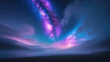 Fototapeta premium Milky Way galaxy illuminated by aurora borealis in the night sky