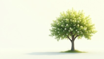 Obraz premium isolated spring tree on a light backdrop. A solitary spring tree is positioned against a pale background.