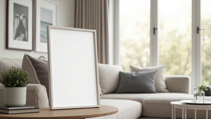 Frame display in a Scandinavian-style lounge area