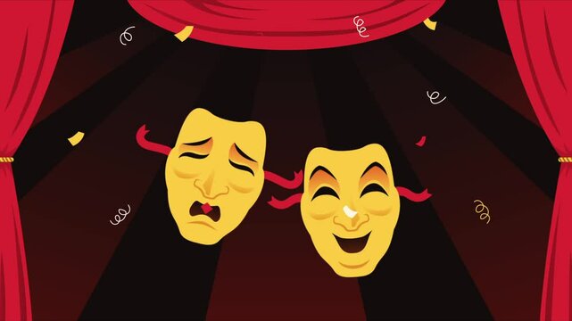 Phantom Masks On Curtain Theater Stage