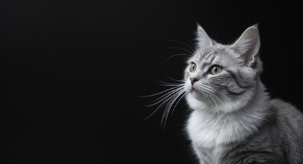 Fototapeta premium Gray Pixie Bob cat against a dark backdrop