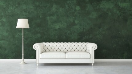 Elegant White Couch Against Dark Green Wall for Modern Interior Design