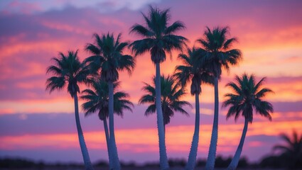 Silhouetted palm trees are framed by a breathtaking sunset.