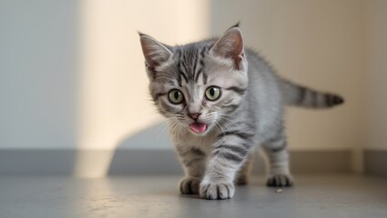 Obraz premium Young American Shorthair kitten searching for a toy.