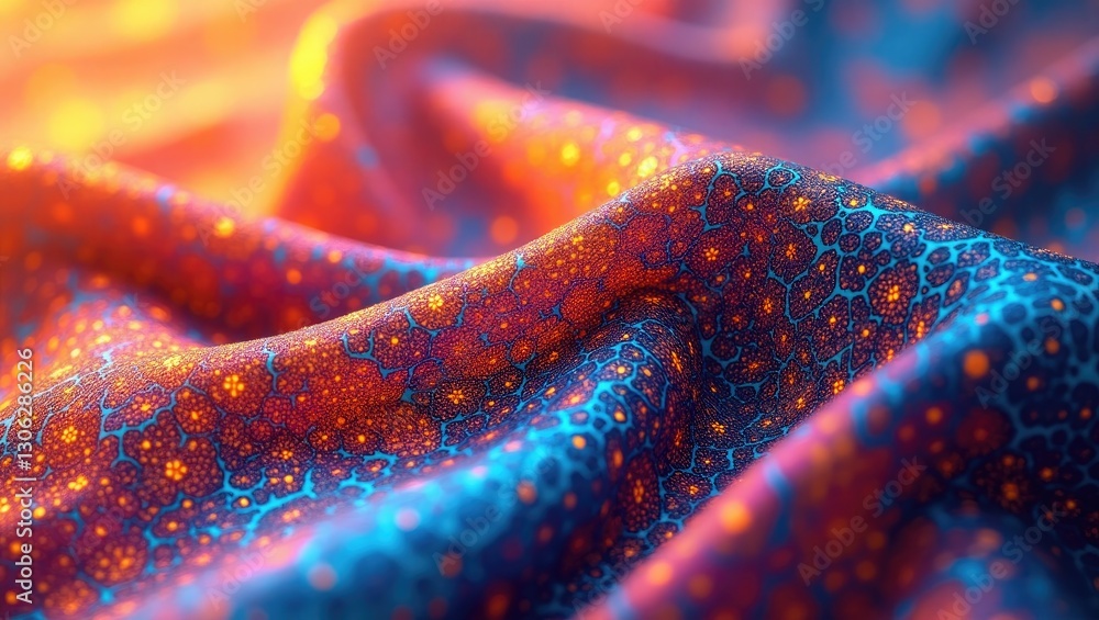 Poster vibrant fabric patterns featuring geometric designs with a net-like appearance.