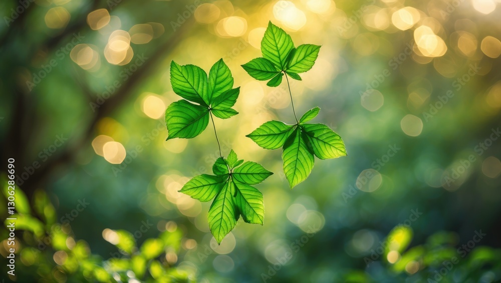 Aufkleber lush green leaves illuminated by sunlight in a garden setting with a blurred backdrop, creating a se