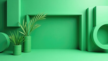 Contemporary green layout featuring a geometric framed background