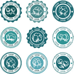 Cotton labels, stickers, tags and badges collection. Vector decoration elements for clothing industry design.